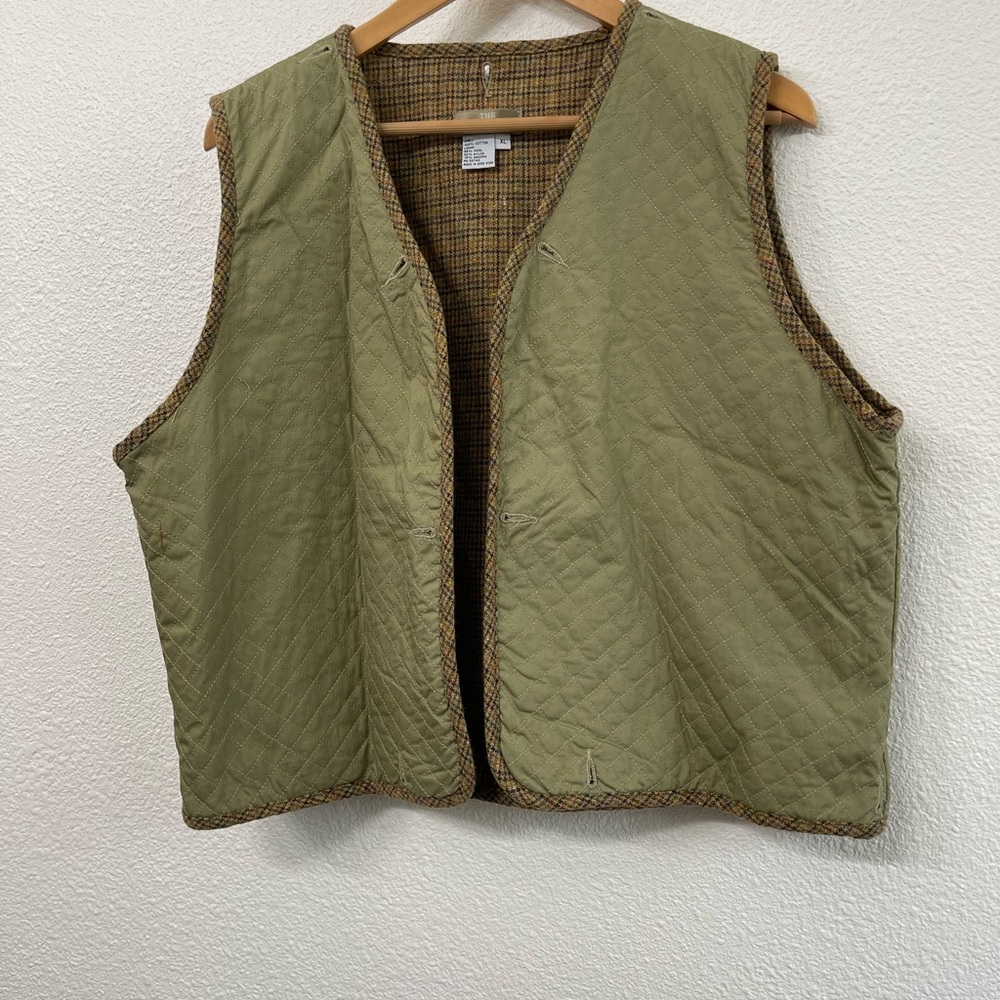NWOT Reversible Quilted Vest in Green and Wool Plaid Women’s Size XL